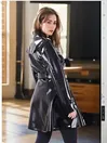 Women Suit Collar Front Double Breasted Latex Coat