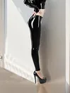 Black Leggings with a Zipped Crotch and Gloves Latex Three pieces Set