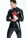 Male Black and Red Trim Star Pattern Latex Catsuit
