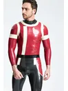Male Irregular Patterns with False Belt Polymorph Back Zip Latex Catsuit