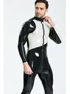 Left Sleeve Two-color Pattern Male Asymmetric Latex Catsuit
