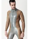 Translucent Sleeves and Sides Body Silver Sleek Front-zip Latex Catsuit