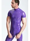 Male Leotard Pattern Seaming Short Sleeves Back Zip Latex Catsuit
