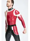 Male Irregular Patterns with False Belt Polymorph Back Zip Latex Catsuit