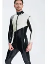 Left Sleeve Two-color Pattern Male Asymmetric Latex Catsuit