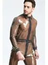 Male Shirred and Elasticated Waist Translucent Front Zip Latex Romper Catsuits