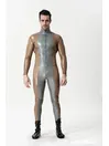 Translucent Sleeves and Sides Body Silver Sleek Front-zip Latex Catsuit
