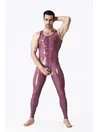 Man Translucent Purple Sleeveless Front Crotch Hole Open Bum Singlet Latex Suit