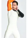 Male Contrast Coloured Sleeves Mid-height Neck Collar Sixtyniner Latex Catsuit