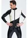 Left Sleeve Two-color Pattern Male Asymmetric Latex Catsuit