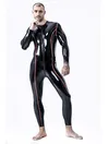 Male Round Neck Highlighting Stripes Diamond Latex Catsuit