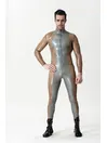 Translucent Sleeves and Sides Body Silver Sleek Front-zip Latex Catsuit