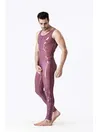 Man Translucent Purple Sleeveless Front Crotch Hole Open Bum Singlet Latex Suit