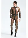 Male Shirred and Elasticated Waist Translucent Front Zip Latex Romper Catsuits
