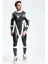 Front Chest;circles V Pattern Man Trident Back Zip Latex Catsuit