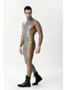 Translucent Sleeves and Sides Body Silver Sleek Front-zip Latex Catsuit