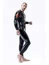 Male Round Neck Highlighting Stripes Diamond Latex Catsuit