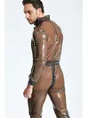 Male Shirred and Elasticated Waist Translucent Front Zip Latex Romper Catsuits