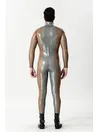 Translucent Sleeves and Sides Body Silver Sleek Front-zip Latex Catsuit