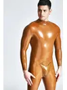 Male Mid-height Collar Top-opening Front Crotch Pouch Neck Entry Latex Catsuit