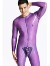 Male Translucent Lilac Round Neck Studs Codpiece Neck Entry Catsuit