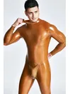 Male Mid-height Collar Top-opening Front Crotch Pouch Neck Entry Latex Catsuit