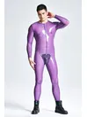 Male Translucent Lilac Round Neck Studs Codpiece Neck Entry Catsuit