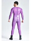 Male Translucent Lilac Round Neck Studs Codpiece Neck Entry Catsuit