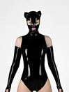 Black Cat Ears Latex Hood with Opened Eyes and Mouth