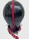 Black Mask Red Pin Hole Eyes Mouth Zipper Latex Hood Black Mask Red Pin Hole Eyes Mouth Zipper Latex Hood