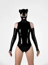 Black Cat Ears Latex Hood with Opened Eyes and Mouth