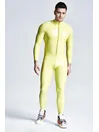 Male Leotard Pattern Seaming Front-zip Yellow Latex Catsuit