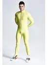 Male Leotard Pattern Seaming Front-zip Yellow Latex Catsuit