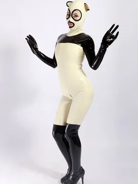 Rubber Clothing Fetish Latex Black White Full Body Unisex Latex Catsuit