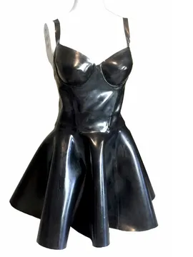 Natural Latex Back Zipper Pleated Latex Dress