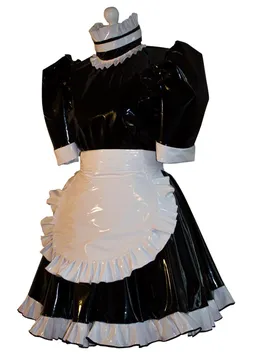 Women Natural Latex Dress Sexy Maid Dresses Short Sleeves Dress