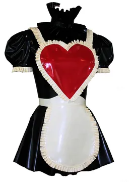 Sexy Natural Latex Dress Women Red Maid Dresses Short Dress Pseudonym Crossdressing Latex Dresses