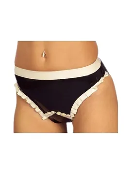 Black Latex Rubber Briefs White Trims Crotch Zip Latex Underwear Customize for Women