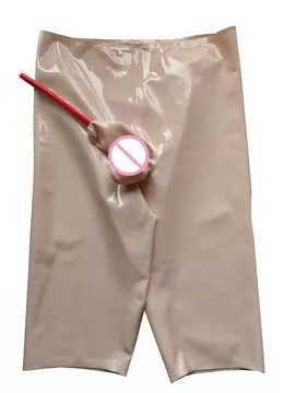 Man Natural Latex Shorts High Waist with Penis Sheath and Tube