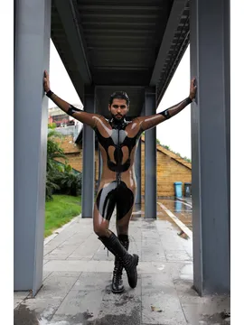 Men Rubber Tribal Costume Two-color Latex Catsuit