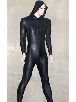 Front Zipper Latex Catsuit with Hoode