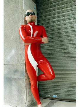 Men Red Fullbody Back Zipper No Hoode Latex Catsuit