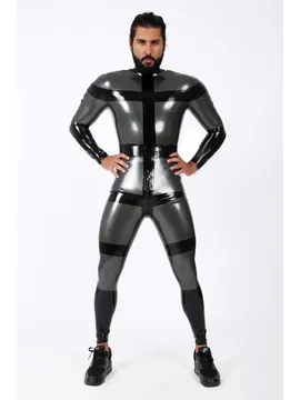 Cross Trim Shoulder Zipper Latex Catsuit