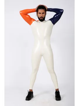 Letter Trim Long Sleeves Tricolor Latex Clothing