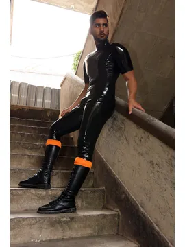 Short Sleeves Back Zipper Latex Catsuit for Men