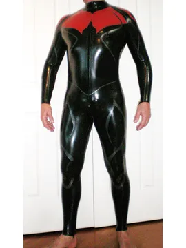 Textured Line Trim Front Zipper Latex Catsuit