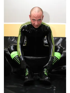 Stripe Trim Front Zips Latex Catsuit