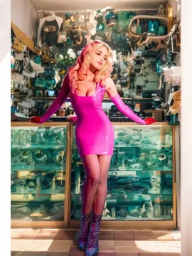 Low-cut Latex Vest Dress with Gloves