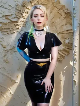 Women Deep V Cleavage Short Sleeves Glossy Latex Buckle Blouse