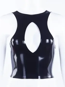 Women Front Hollow Chest Back Ring Zip Latex Top
